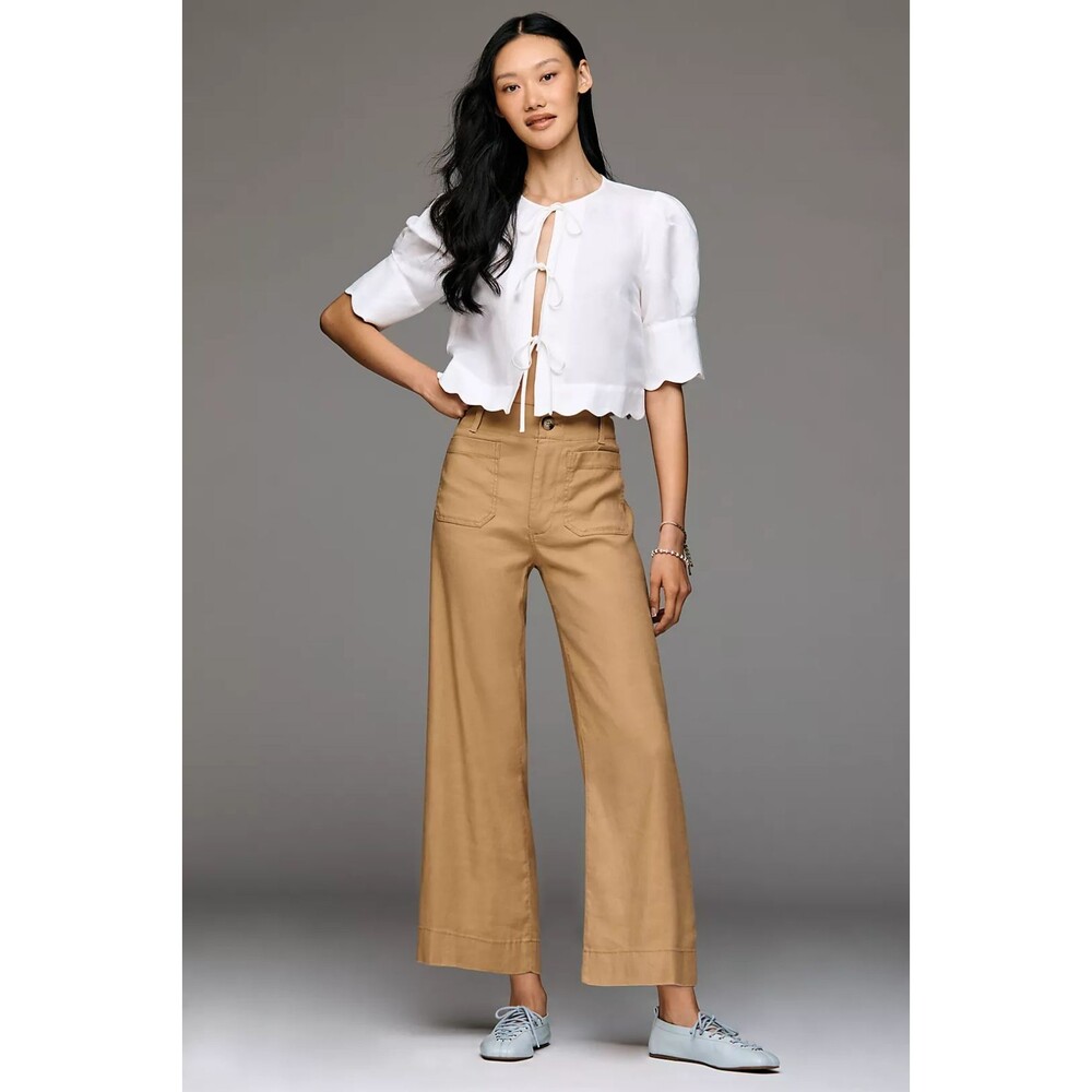 Anthropologie Maeve Colette Linen Stretch High Rise Wide Leg Pants size 31 NWT